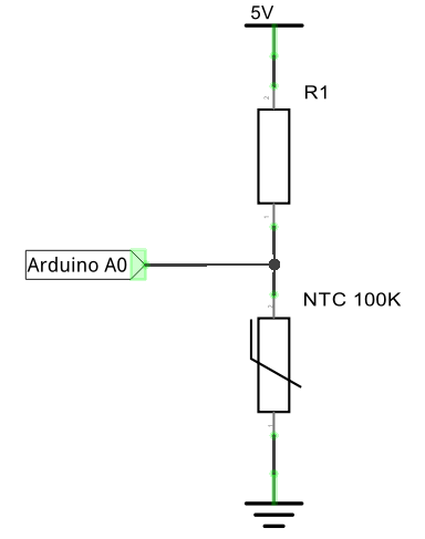 Schéma pripojenia termistora s mikrokontrolérom