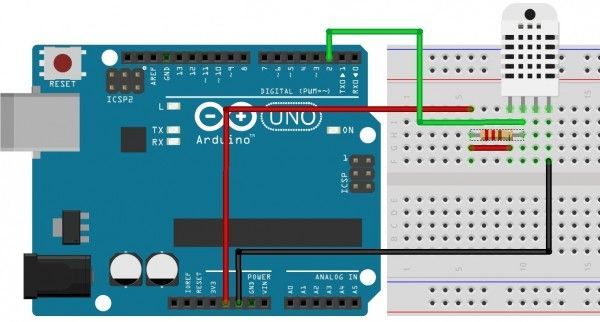 Verbindingsdiagram voor vochtigheidssensor naar Arduino