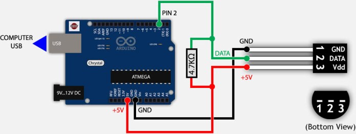 Schemat podłączenia czujnika ds18b20 do Arduino