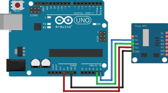 แผนภาพการเชื่อมต่อ RTC ถึง Arduino