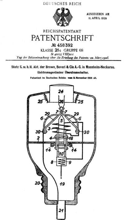 Patente de Hugo Stotz para disyuntor