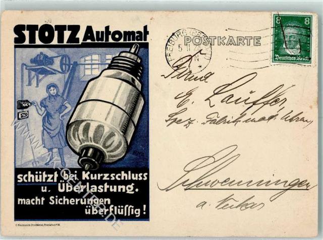 Advertising of Stotz switches on postcards