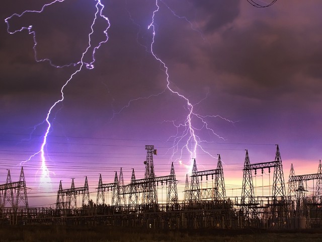 Lightning strike in an electrical substation